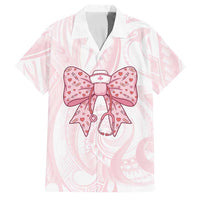 New Zealand Nurses RN Personalised Family Matching Off The Shoulder Long Sleeve Dress and Hawaiian Shirt Pink Stethoscope Coquette Bow Maori Motif LT9 Dad's Shirt - Short Sleeve Pink - Polynesian Pride