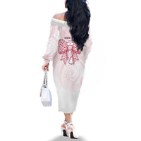 New Zealand Nurses RN Personalised Family Matching Off The Shoulder Long Sleeve Dress and Hawaiian Shirt Pink Stethoscope Coquette Bow Maori Motif LT9 - Polynesian Pride