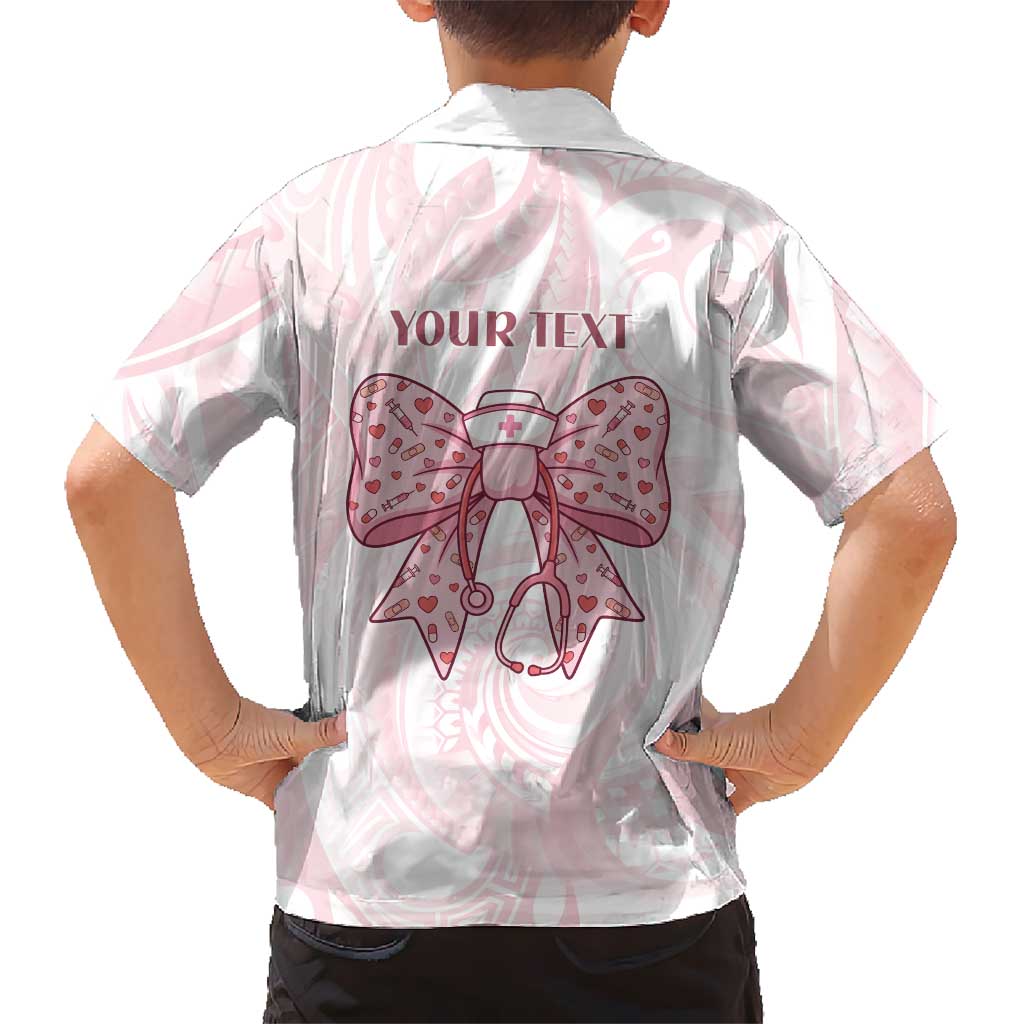 New Zealand Nurses RN Personalised Family Matching Off Shoulder Maxi Dress and Hawaiian Shirt Pink Stethoscope Coquette Bow Maori Motif LT9 - Polynesian Pride