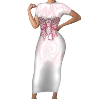 New Zealand Nurses RN Personalised Family Matching Short Sleeve Bodycon Dress and Hawaiian Shirt Pink Stethoscope Coquette Bow Maori Motif LT9 Mom's Dress Pink - Polynesian Pride