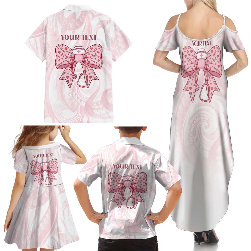 New Zealand Nurses RN Personalised Family Matching Summer Maxi Dress and Hawaiian Shirt Pink Stethoscope Coquette Bow Maori Motif LT9 - Polynesian Pride
