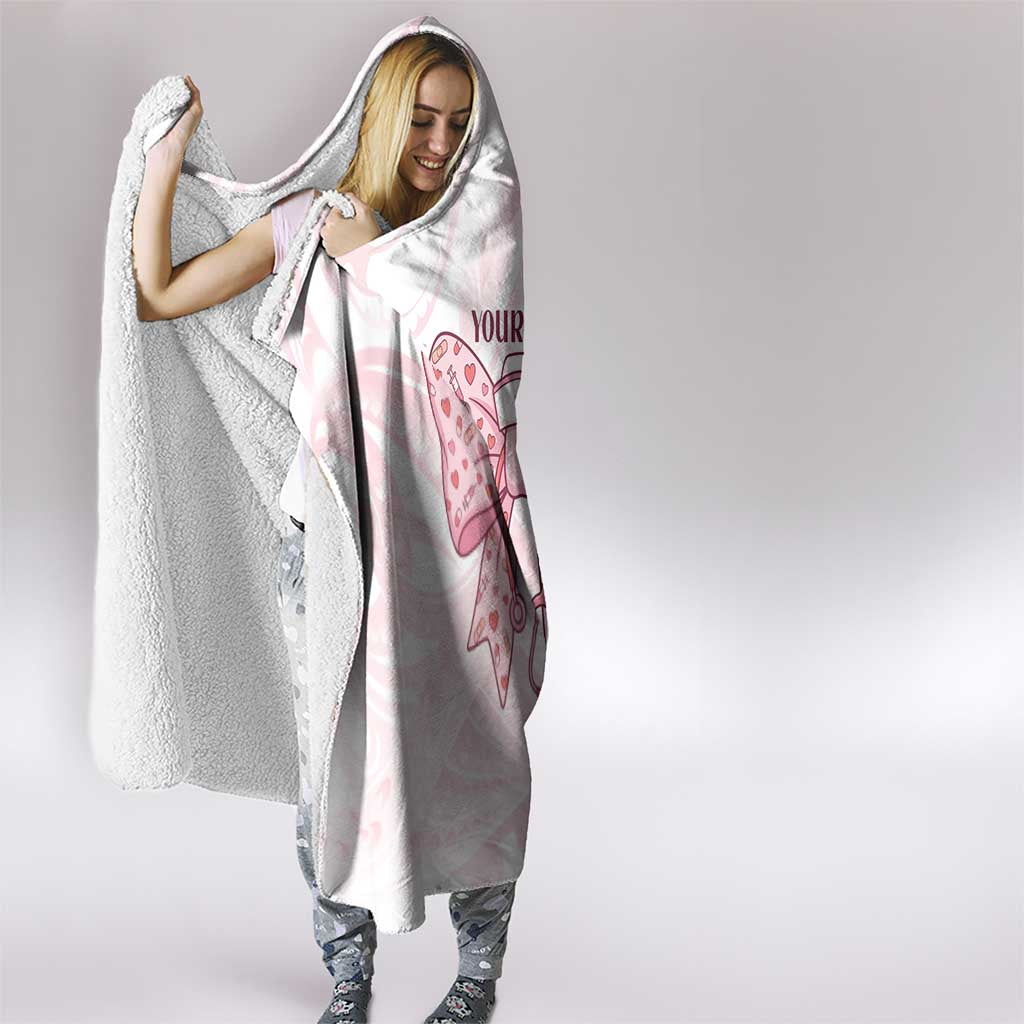 New Zealand Nurses RN Personalised Hooded Blanket Pink Stethoscope Coquette Bow Maori Motif