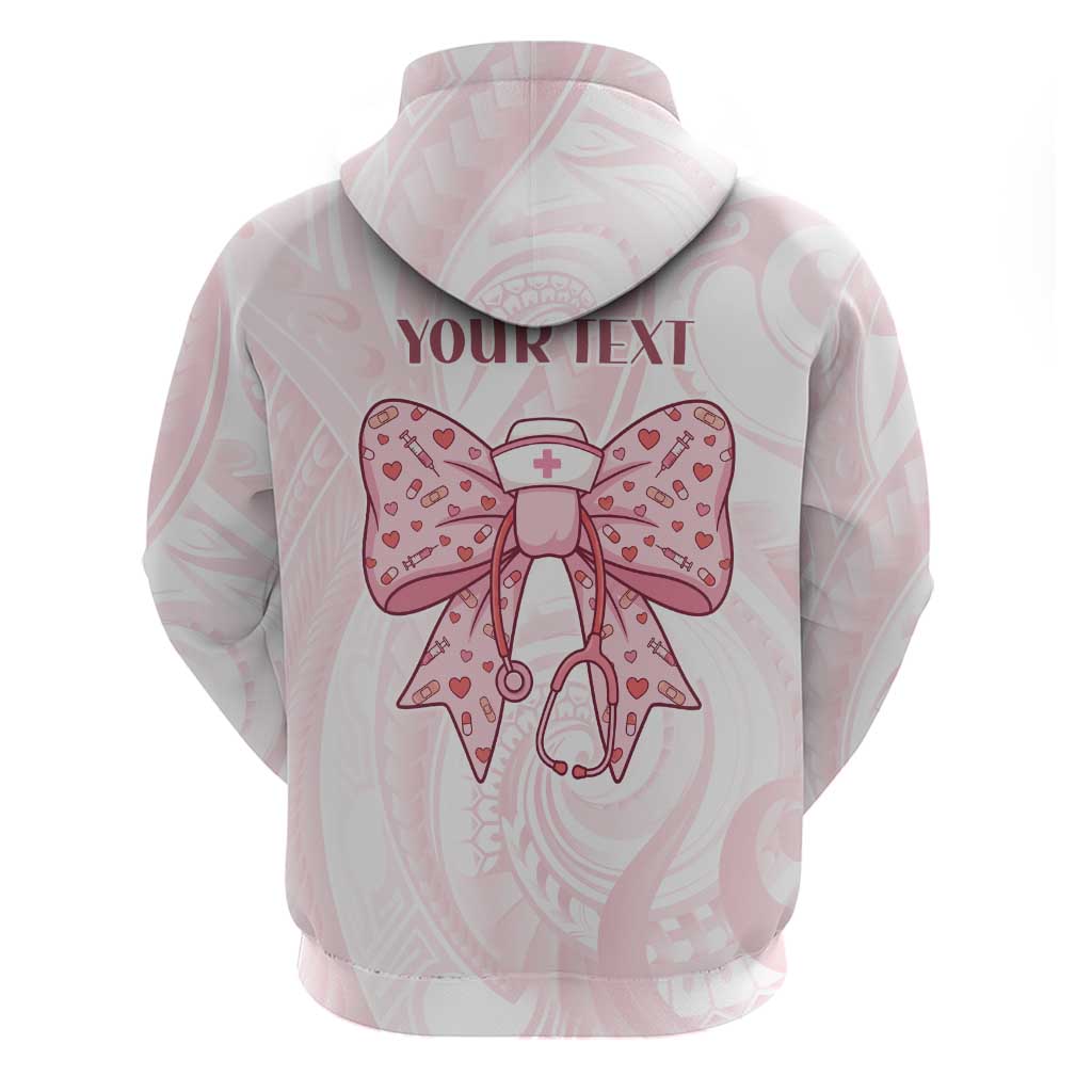 New Zealand Nurses RN Personalised Hoodie Pink Stethoscope Coquette Bow Maori Motif LT9 - Polynesian Pride