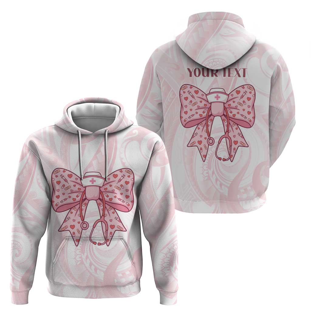New Zealand Nurses RN Personalised Hoodie Pink Stethoscope Coquette Bow Maori Motif LT9 - Polynesian Pride