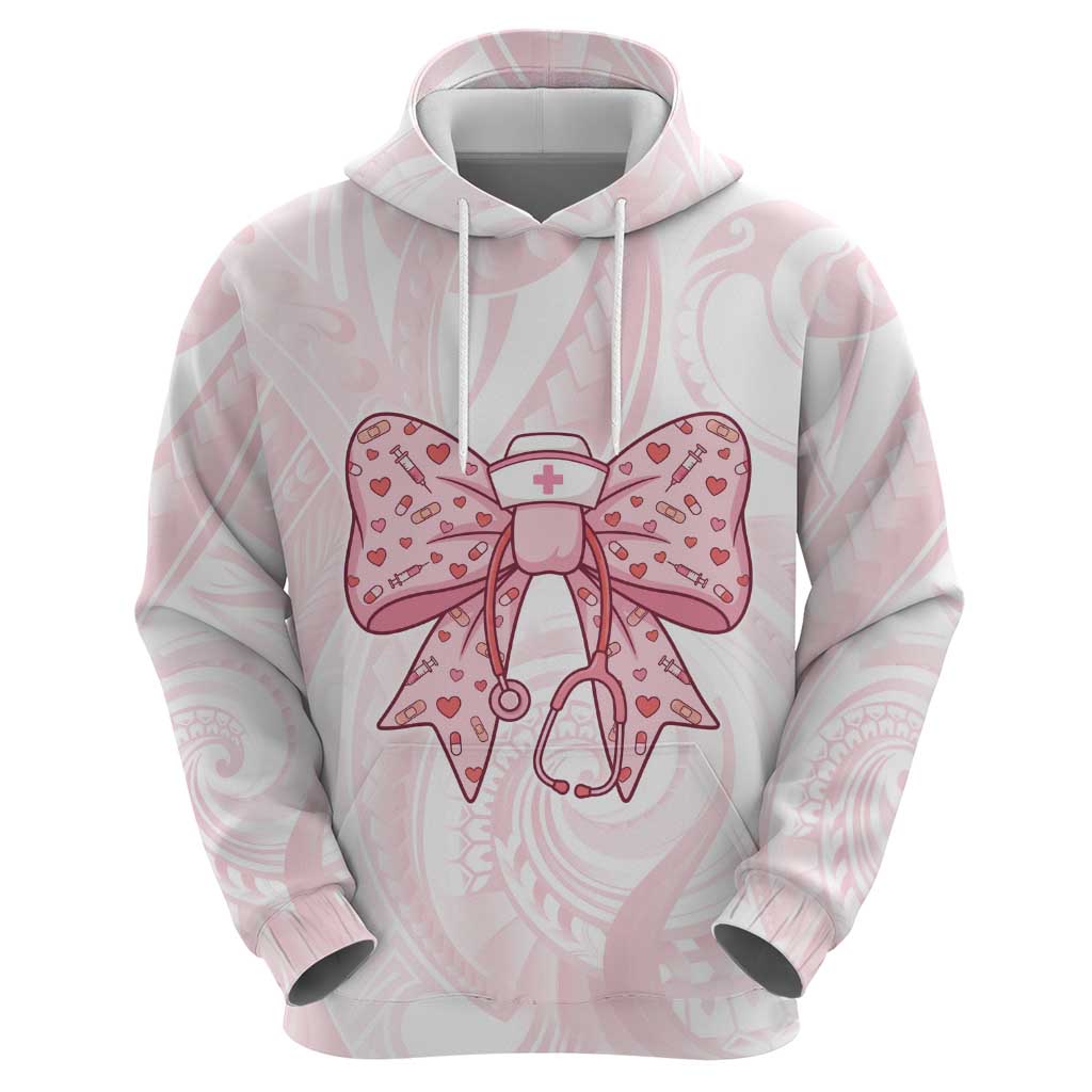 New Zealand Nurses RN Personalised Hoodie Pink Stethoscope Coquette Bow Maori Motif LT9 - Polynesian Pride