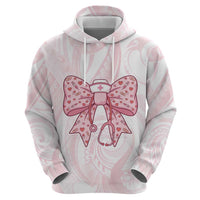New Zealand Nurses RN Personalised Hoodie Pink Stethoscope Coquette Bow Maori Motif LT9 - Polynesian Pride