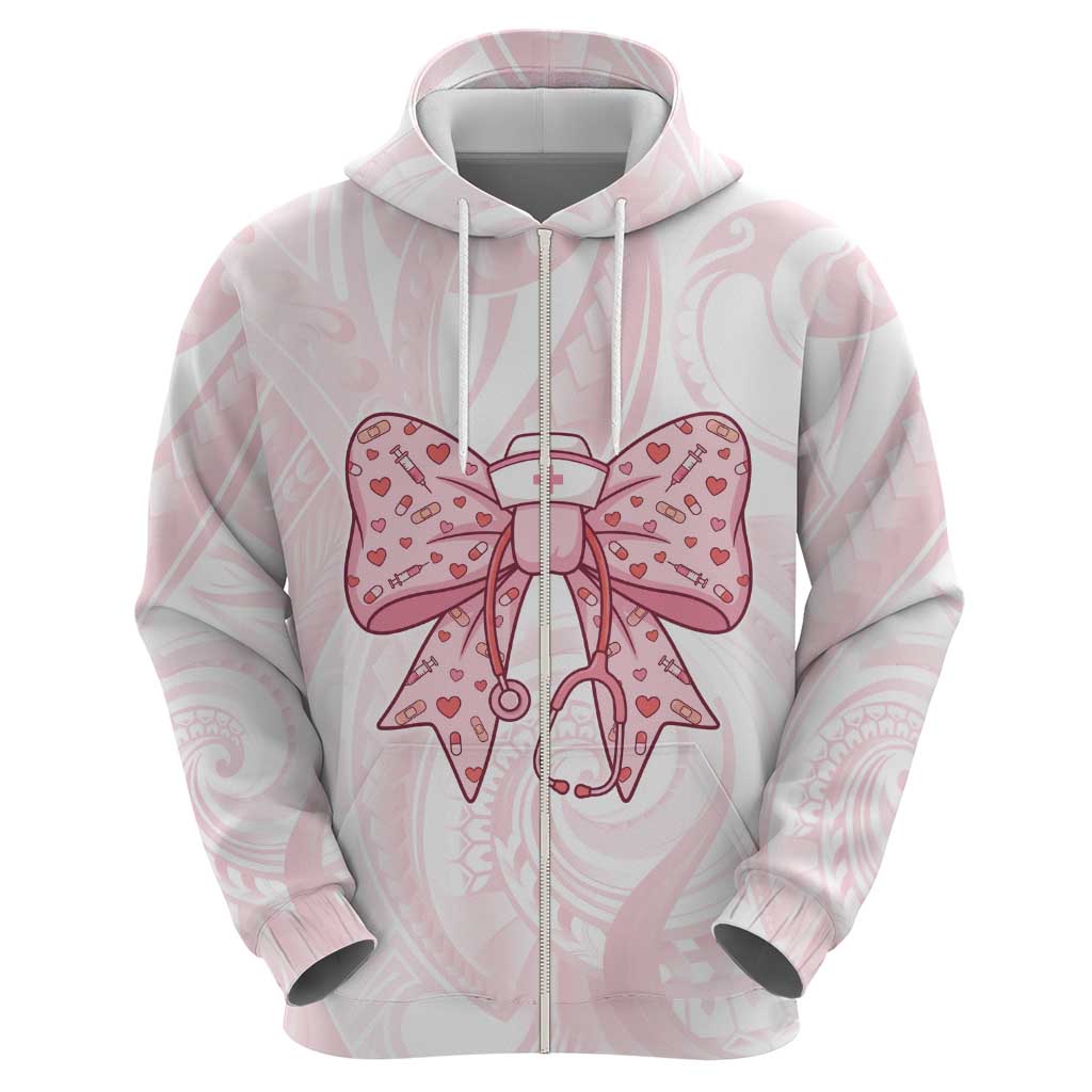 New Zealand Nurses RN Personalised Hoodie Pink Stethoscope Coquette Bow Maori Motif LT9 - Polynesian Pride