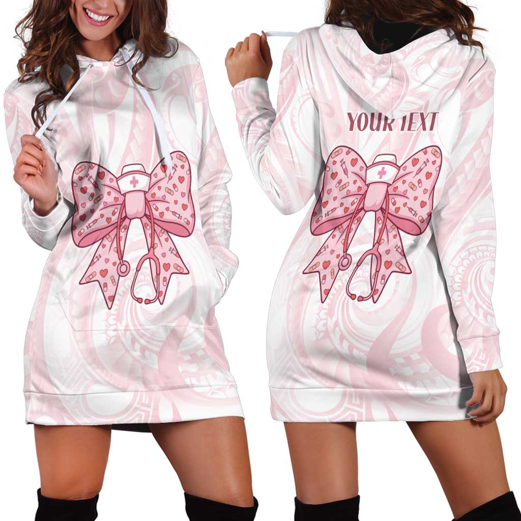 New Zealand Nurses RN Personalised Hoodie Dress Pink Stethoscope Coquette Bow Maori Motif LT9 - Polynesian Pride