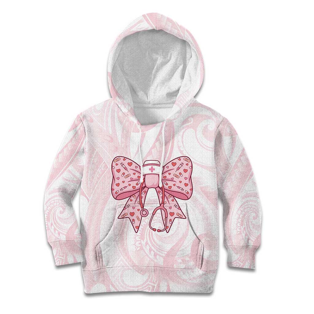 New Zealand Nurses RN Personalised Kid Hoodie Pink Stethoscope Coquette Bow Maori Motif LT9 Hoodie Pink - Polynesian Pride