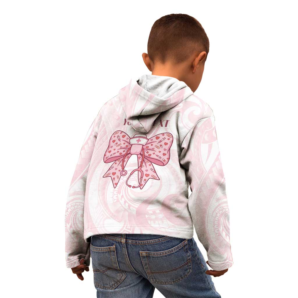 New Zealand Nurses RN Personalised Kid Hoodie Pink Stethoscope Coquette Bow Maori Motif LT9 - Polynesian Pride
