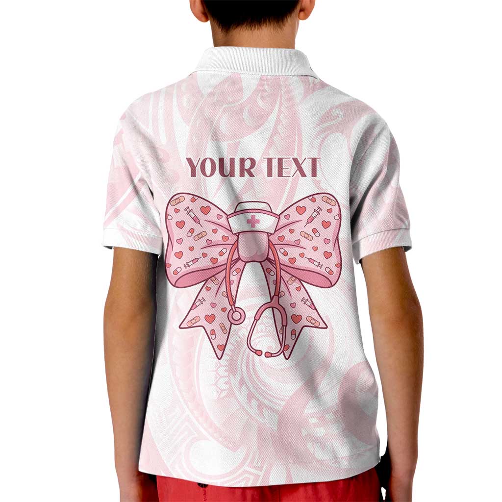 New Zealand Nurses RN Personalised Kid Polo Shirt Pink Stethoscope Coquette Bow Maori Motif LT9 - Polynesian Pride
