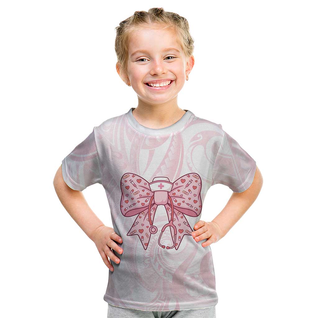 New Zealand Nurses RN Personalised Kid T Shirt Pink Stethoscope Coquette Bow Maori Motif