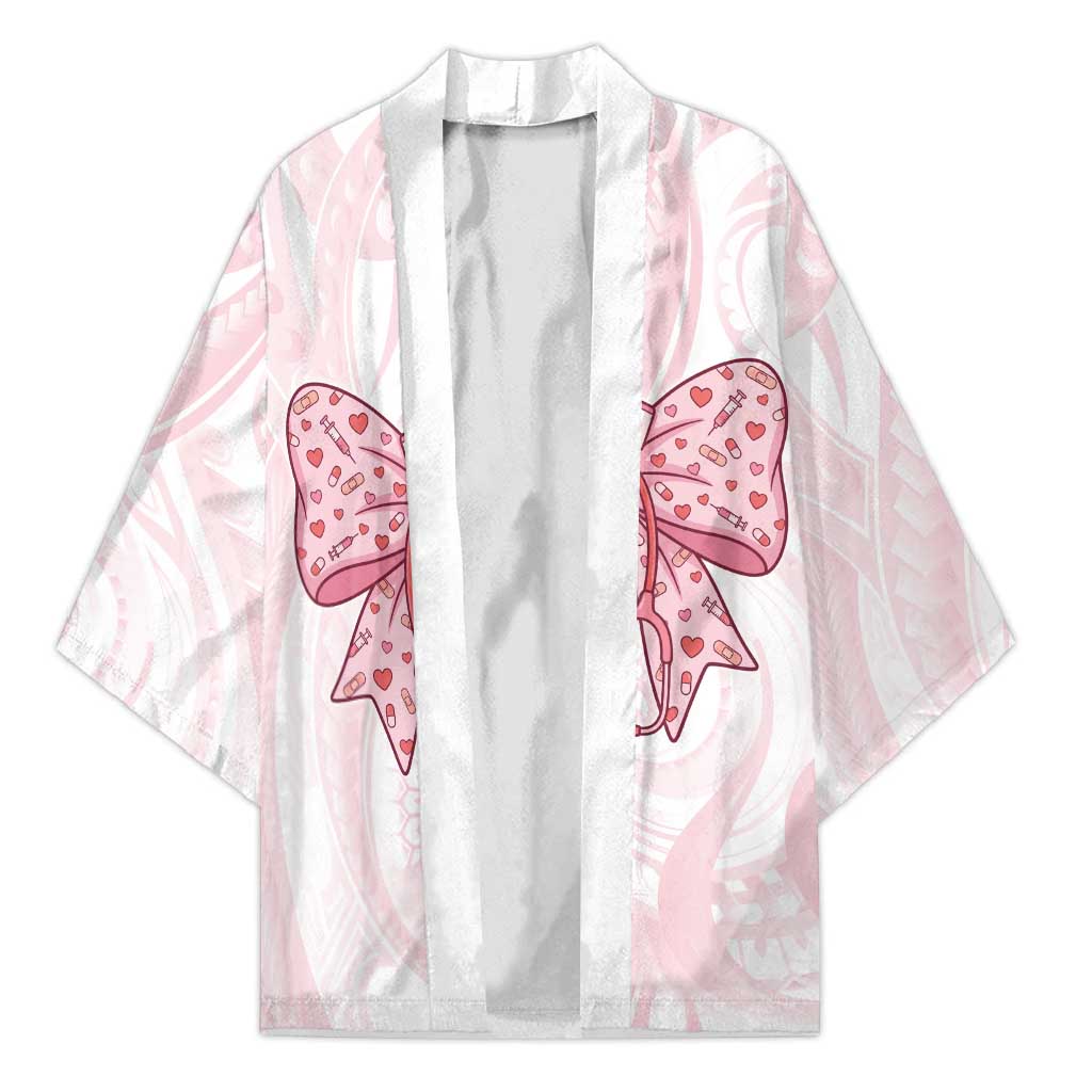 New Zealand Nurses RN Personalised Kimono Pink Stethoscope Coquette Bow Maori Motif LT9 Unisex Pink - Polynesian Pride