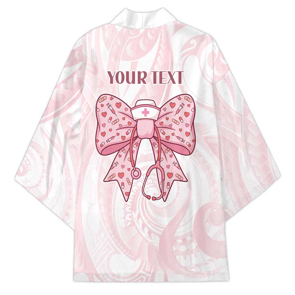 New Zealand Nurses RN Personalised Kimono Pink Stethoscope Coquette Bow Maori Motif LT9 - Polynesian Pride