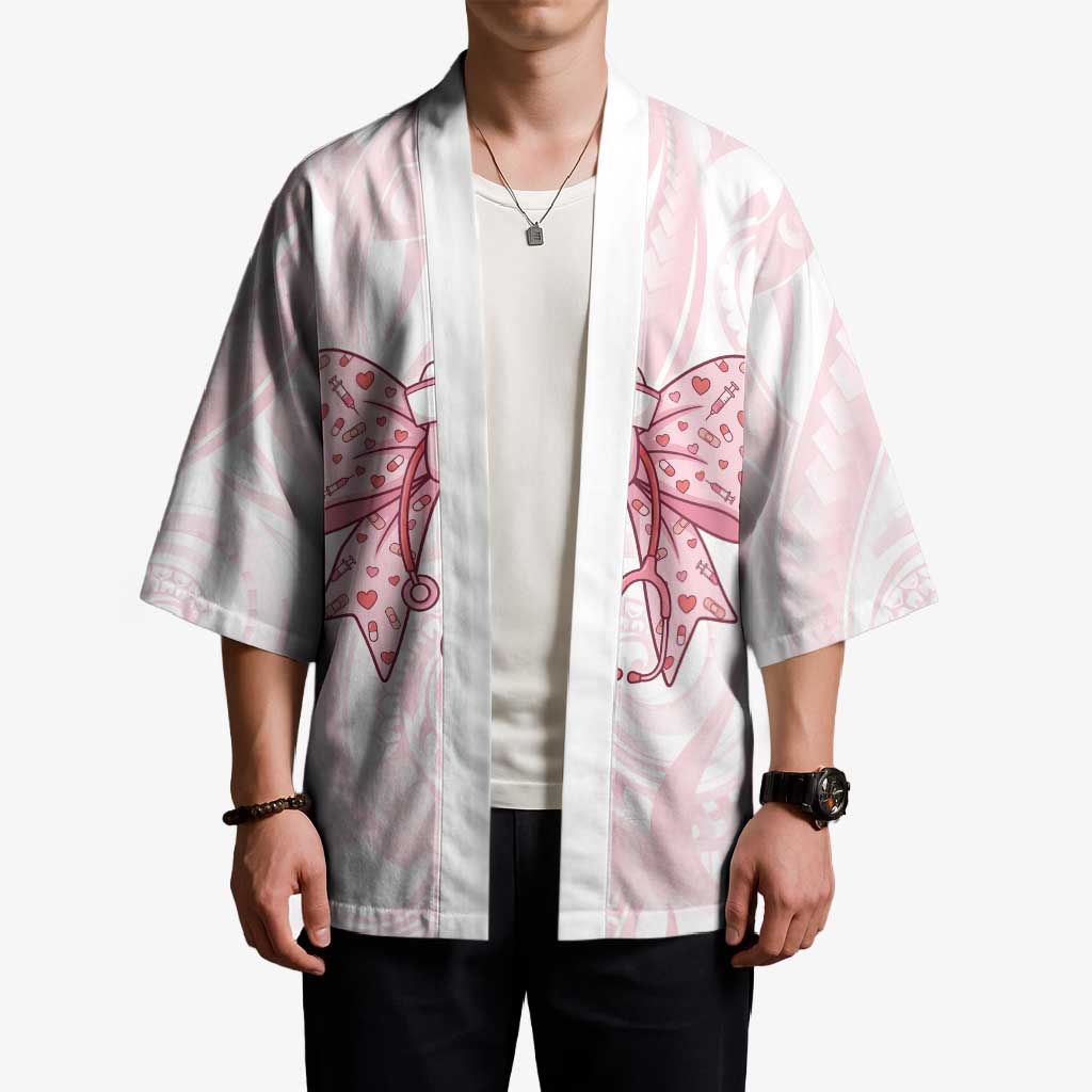 New Zealand Nurses RN Personalised Kimono Pink Stethoscope Coquette Bow Maori Motif LT9 - Polynesian Pride