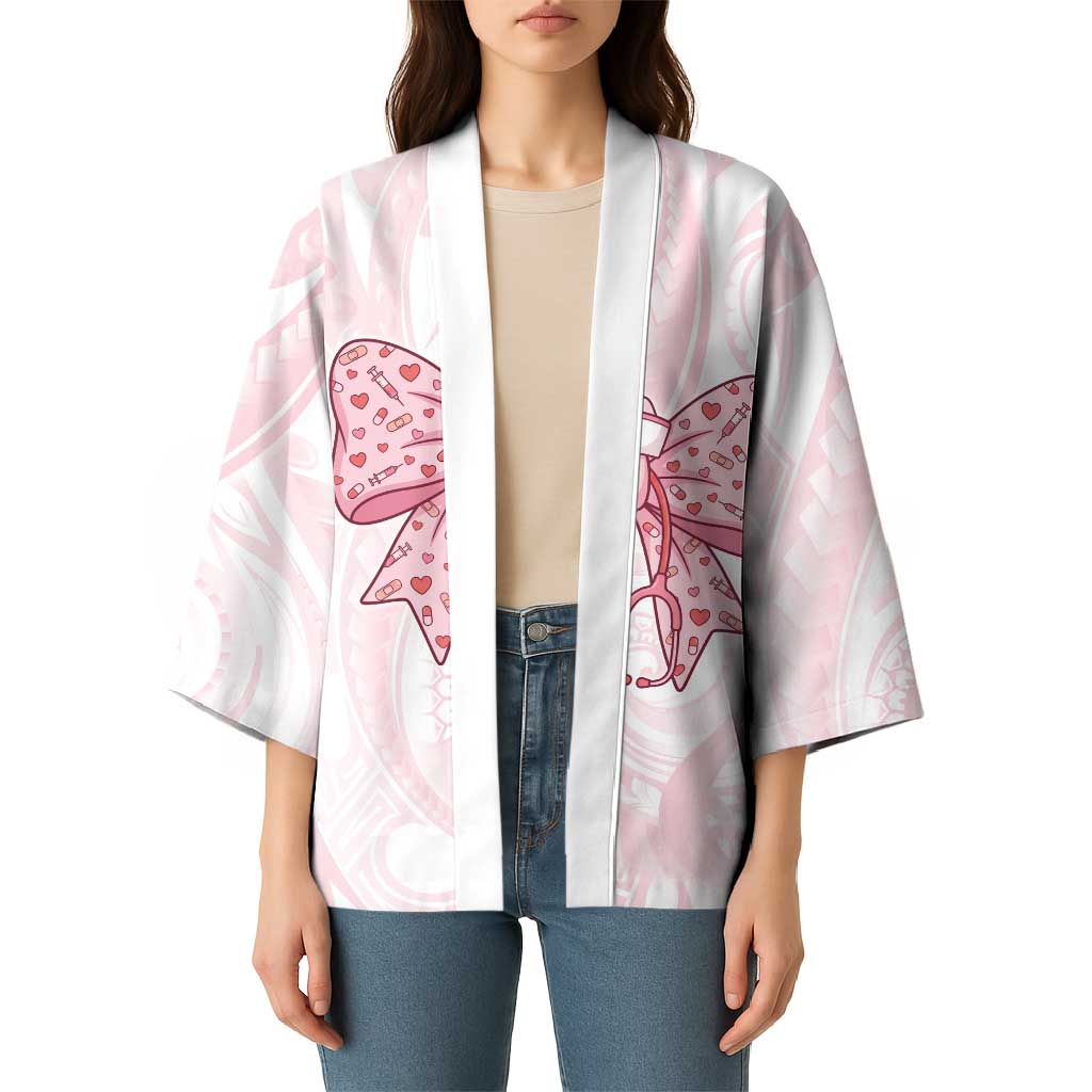 New Zealand Nurses RN Personalised Kimono Pink Stethoscope Coquette Bow Maori Motif LT9 - Polynesian Pride