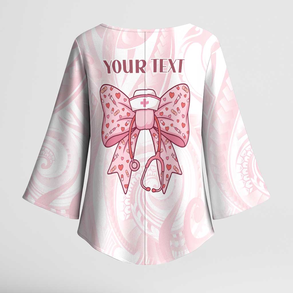 New Zealand Nurses RN Personalised Kimono Sleeve Blouse Pink Stethoscope Coquette Bow Maori Motif