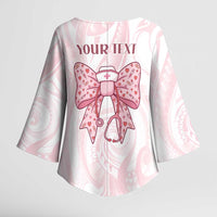 New Zealand Nurses RN Personalised Kimono Sleeve Blouse Pink Stethoscope Coquette Bow Maori Motif