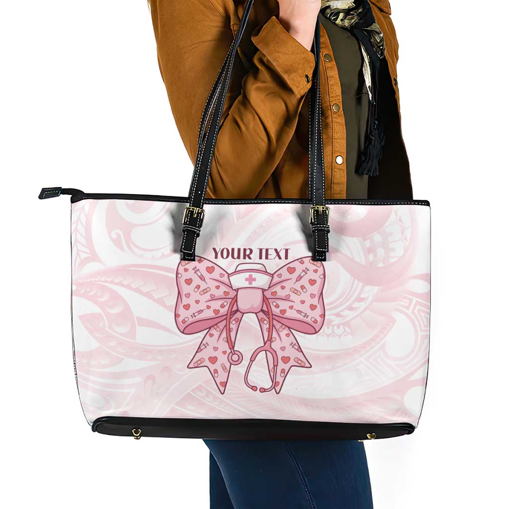 New Zealand Nurses RN Personalised Leather Tote Bag Pink Stethoscope Coquette Bow Maori Motif