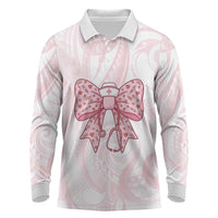 New Zealand Nurses RN Personalised Long Sleeve Polo Shirt Pink Stethoscope Coquette Bow Maori Motif LT9 Pink - Polynesian Pride