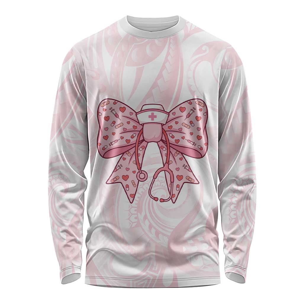 New Zealand Nurses RN Personalised Long Sleeve Shirt Pink Stethoscope Coquette Bow Maori Motif
