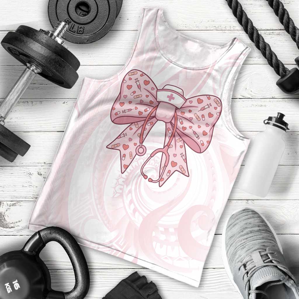 New Zealand Nurses RN Personalised Men Tank Top Pink Stethoscope Coquette Bow Maori Motif