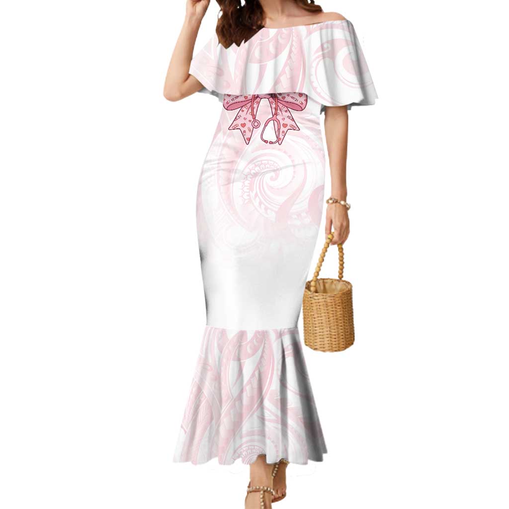 New Zealand Nurses RN Personalised Mermaid Dress Pink Stethoscope Coquette Bow Maori Motif LT9 Women Pink - Polynesian Pride