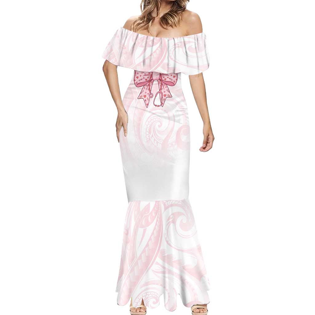 New Zealand Nurses RN Personalised Mermaid Dress Pink Stethoscope Coquette Bow Maori Motif LT9 - Polynesian Pride