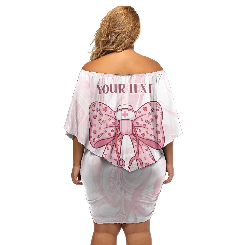 New Zealand Nurses RN Personalised Off Shoulder Short Dress Pink Stethoscope Coquette Bow Maori Motif LT9 - Polynesian Pride