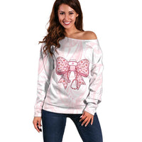 New Zealand Nurses RN Personalised Off Shoulder Sweater Pink Stethoscope Coquette Bow Maori Motif