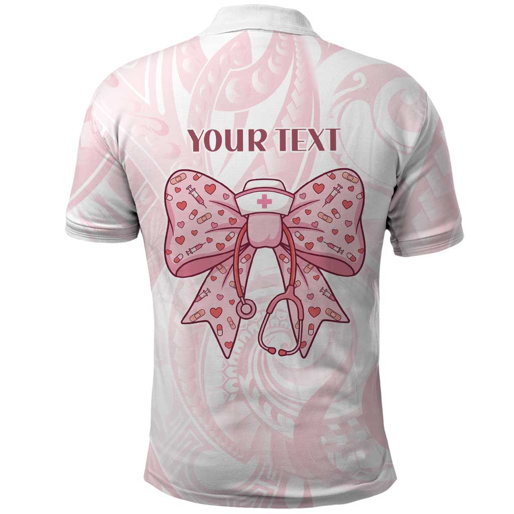 New Zealand Nurses RN Personalised Polo Shirt Pink Stethoscope Coquette Bow Maori Motif LT9 - Polynesian Pride