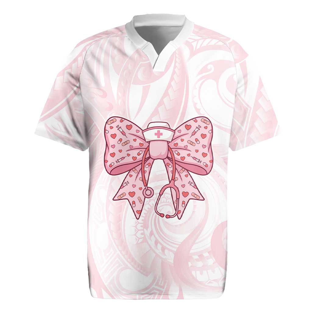 New Zealand Nurses RN Personalised Rugby Jersey Pink Stethoscope Coquette Bow Maori Motif