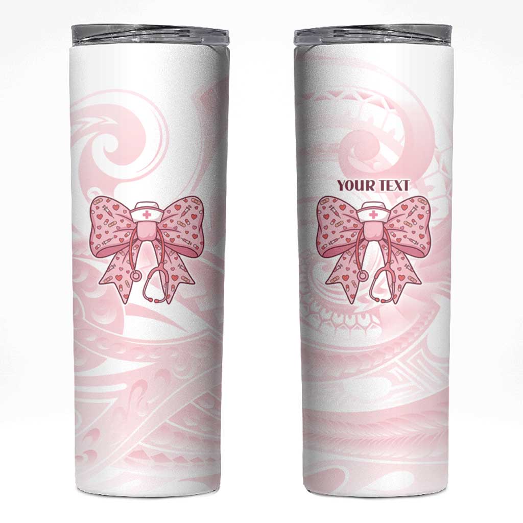 New Zealand Nurses RN Personalised Skinny Tumbler Pink Stethoscope Coquette Bow Maori Motif LT9 Pink - Polynesian Pride