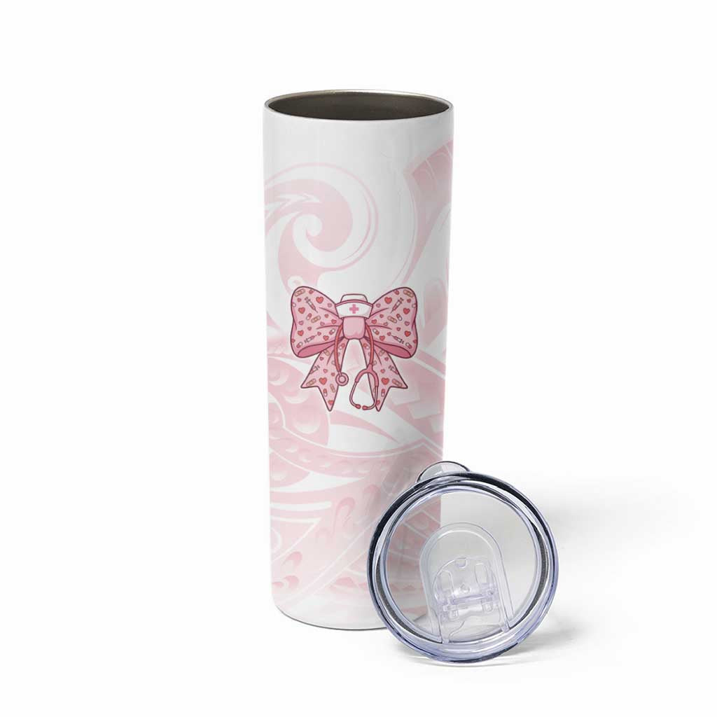 New Zealand Nurses RN Personalised Skinny Tumbler Pink Stethoscope Coquette Bow Maori Motif LT9 - Polynesian Pride