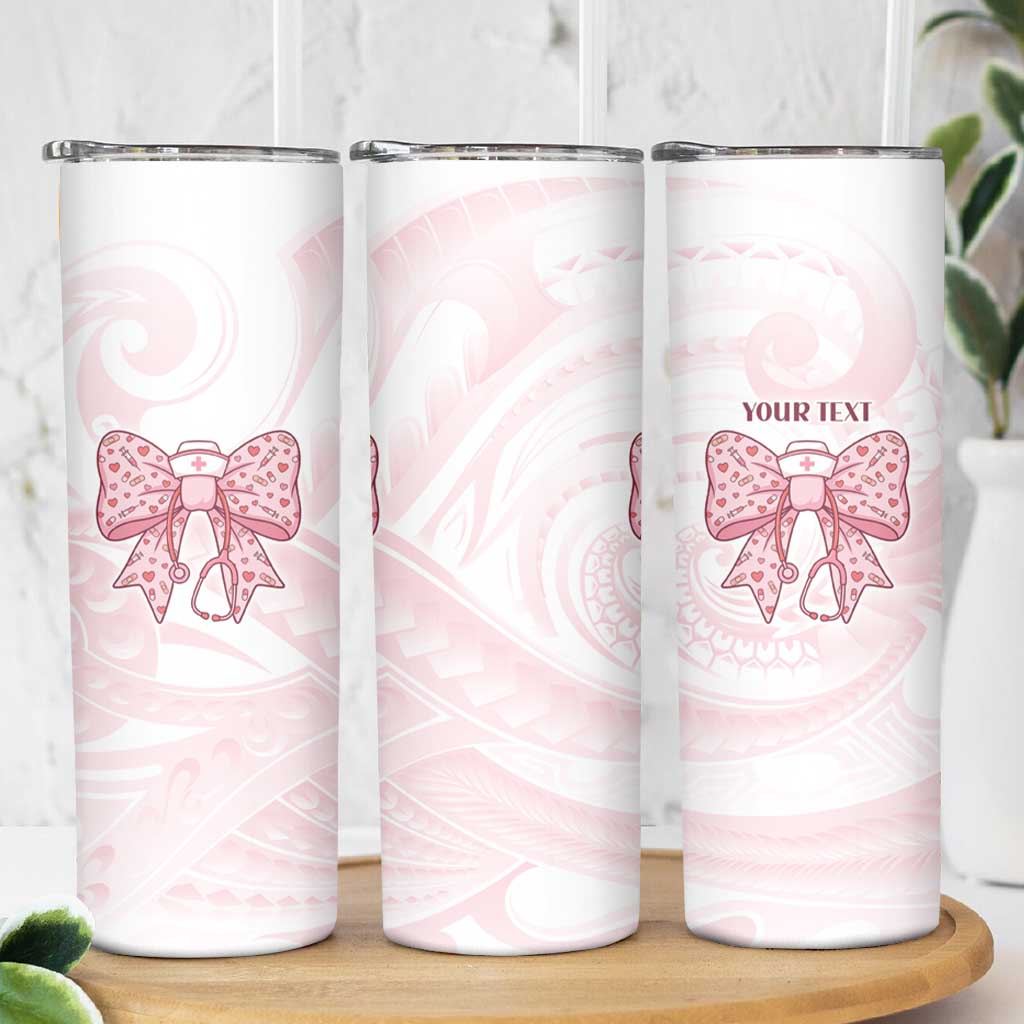 New Zealand Nurses RN Personalised Skinny Tumbler Pink Stethoscope Coquette Bow Maori Motif LT9 - Polynesian Pride