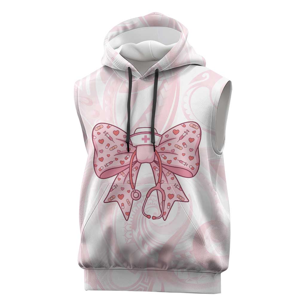 New Zealand Nurses RN Personalised Sleeveless Hoodie Pink Stethoscope Coquette Bow Maori Motif