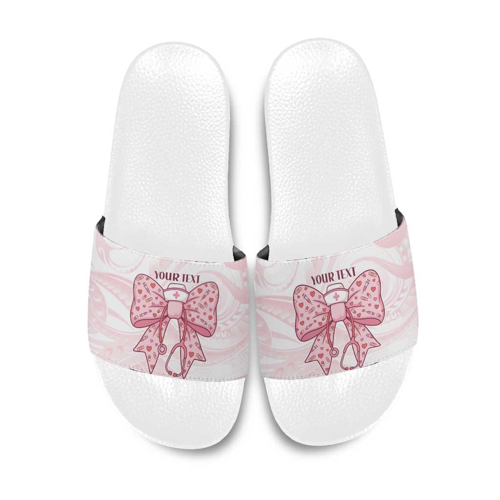 New Zealand Nurses RN Personalised Slide Sandals Pink Stethoscope Coquette Bow Maori Motif