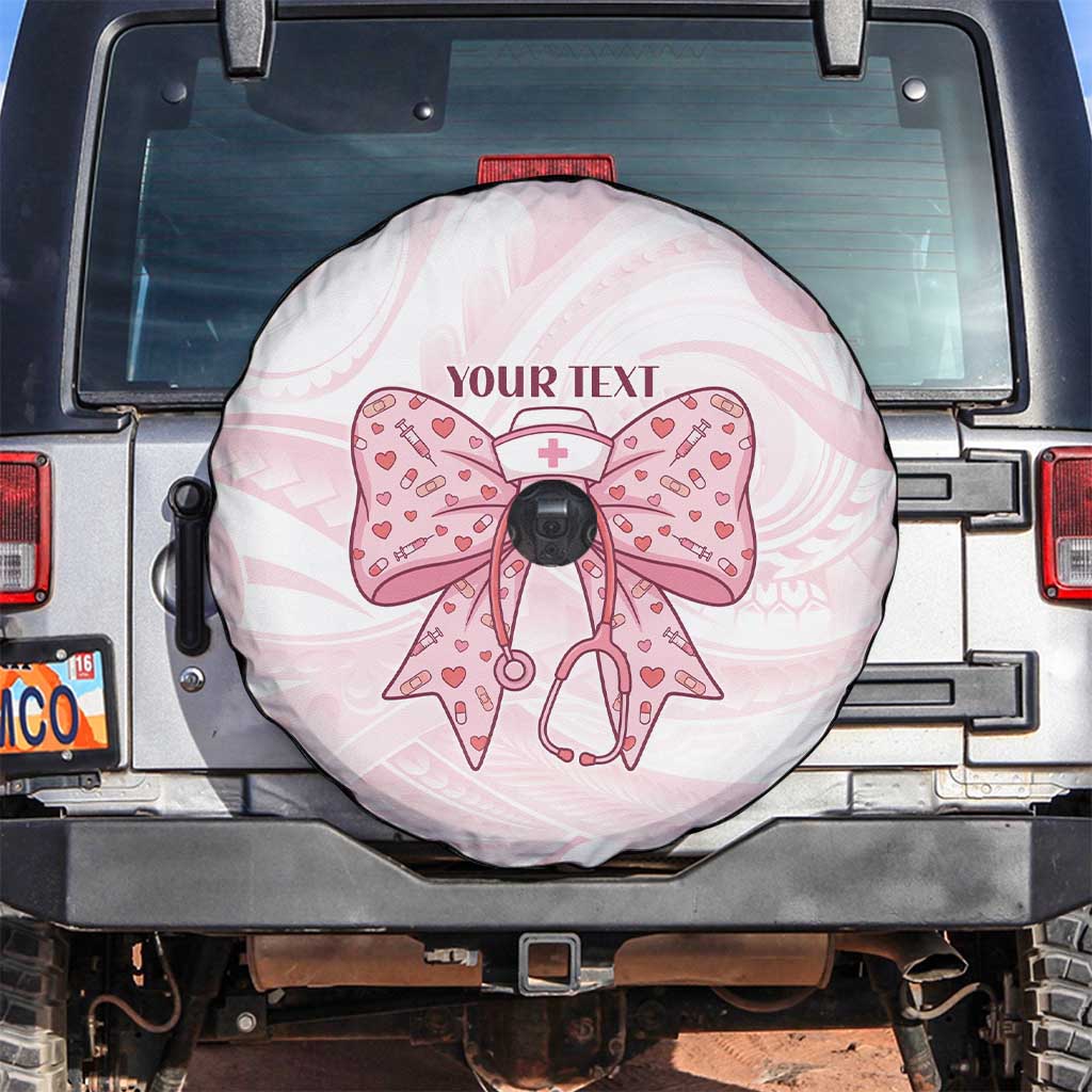 New Zealand Nurses RN Personalised Spare Tire Cover Pink Stethoscope Coquette Bow Maori Motif LT9 Pink - Polynesian Pride