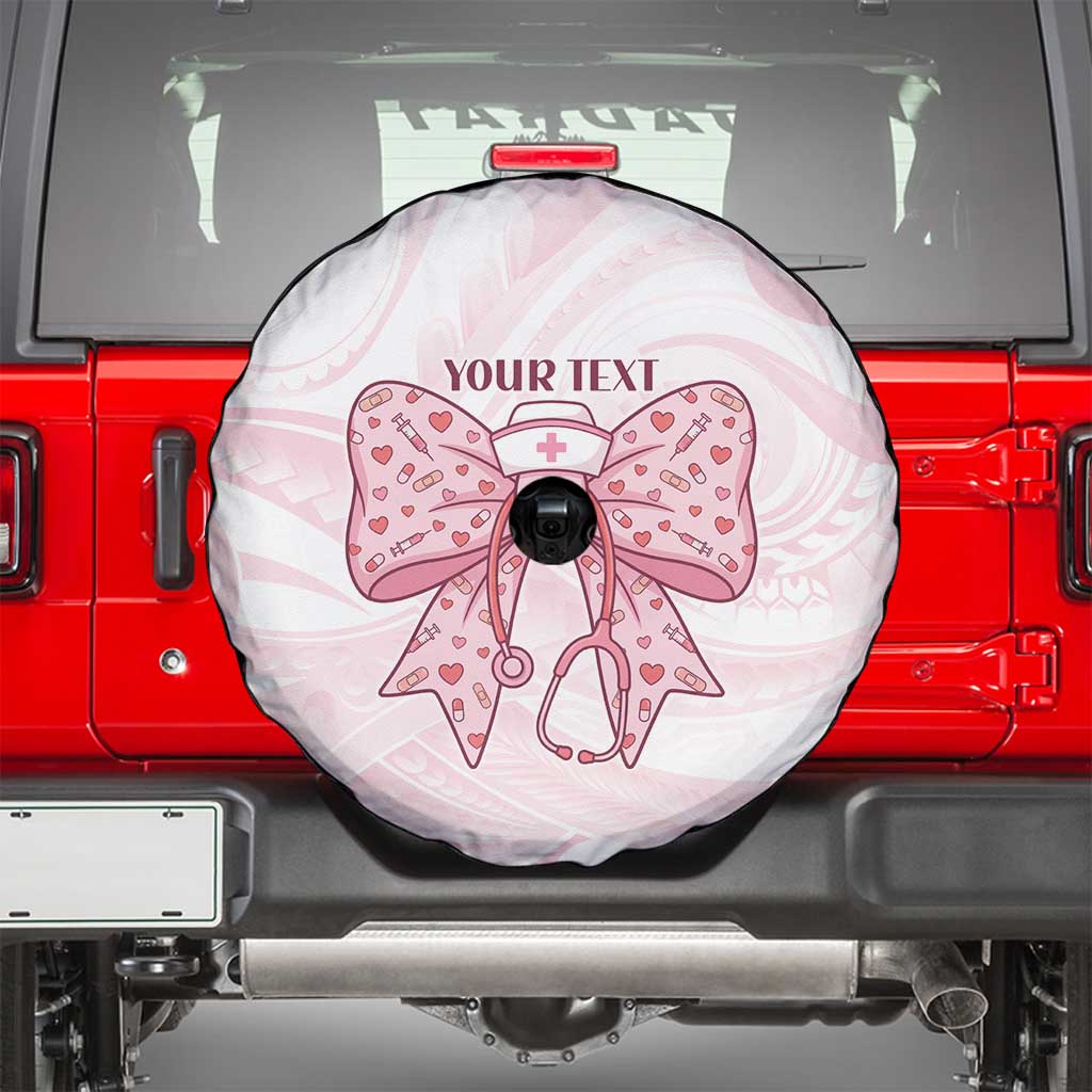 New Zealand Nurses RN Personalised Spare Tire Cover Pink Stethoscope Coquette Bow Maori Motif LT9 - Polynesian Pride