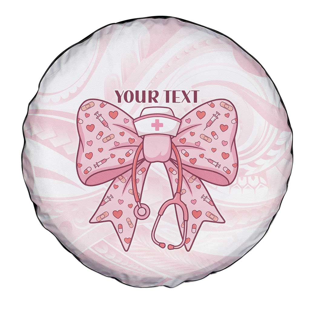 New Zealand Nurses RN Personalised Spare Tire Cover Pink Stethoscope Coquette Bow Maori Motif LT9 - Polynesian Pride