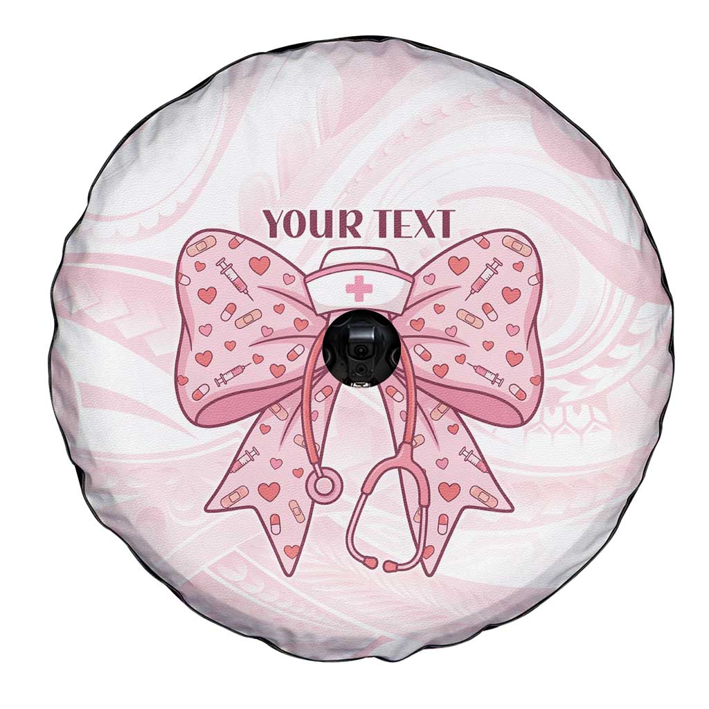 New Zealand Nurses RN Personalised Spare Tire Cover Pink Stethoscope Coquette Bow Maori Motif LT9 - Polynesian Pride