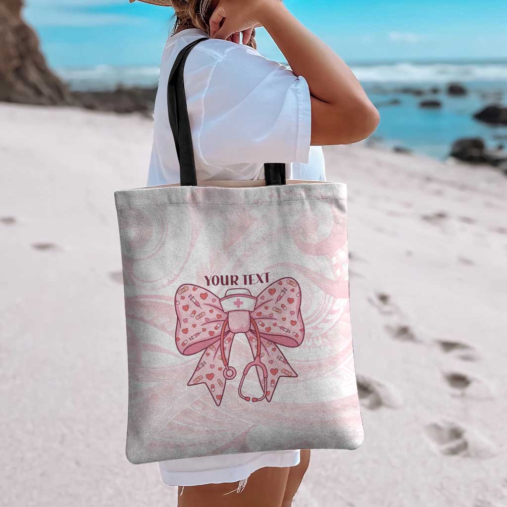 New Zealand Nurses RN Personalised Tote Bag Pink Stethoscope Coquette Bow Maori Motif