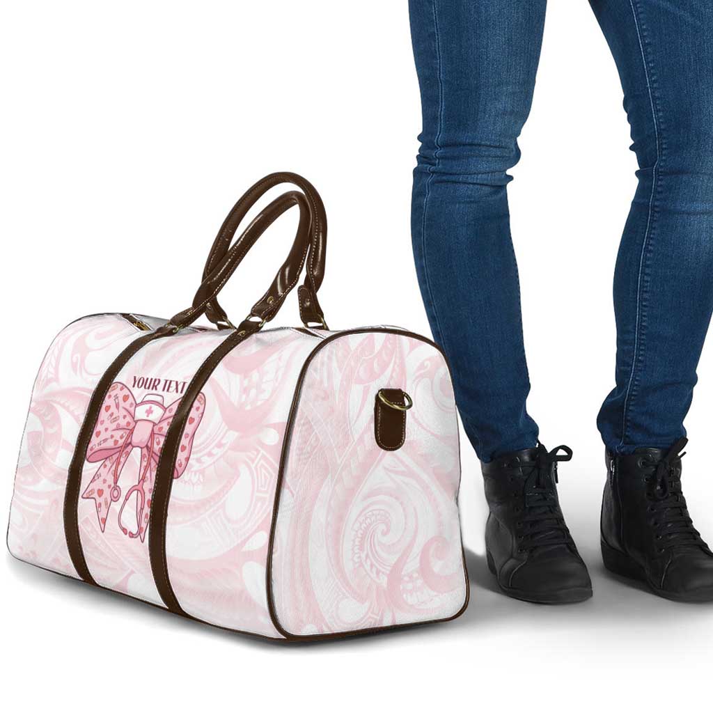 New Zealand Nurses RN Personalised Travel Bag Pink Stethoscope Coquette Bow Maori Motif