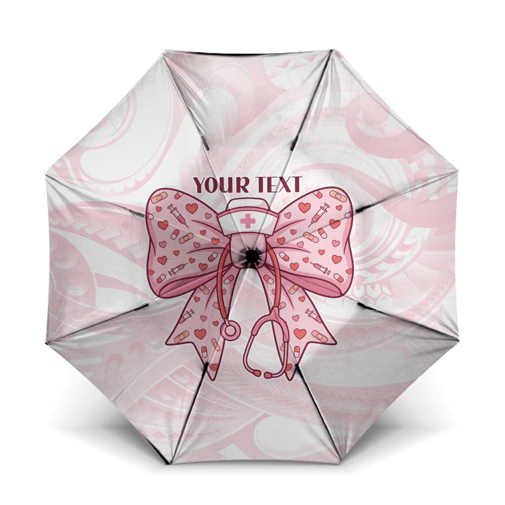 New Zealand Nurses RN Personalised Umbrella Pink Stethoscope Coquette Bow Maori Motif