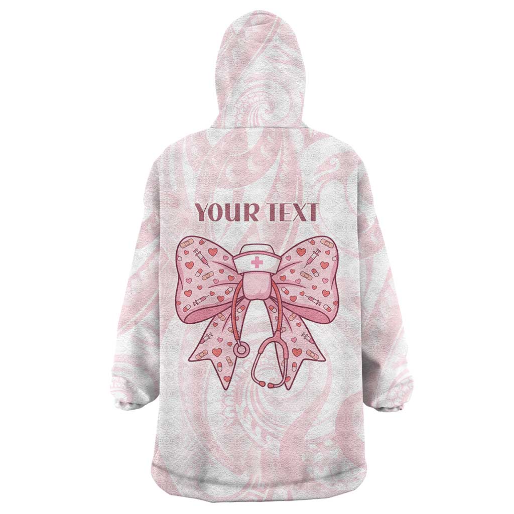 New Zealand Nurses RN Personalised Wearable Blanket Hoodie Pink Stethoscope Coquette Bow Maori Motif LT9 - Polynesian Pride