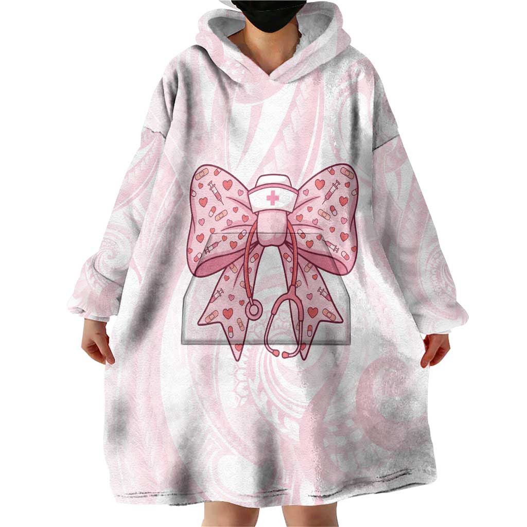 New Zealand Nurses RN Personalised Wearable Blanket Hoodie Pink Stethoscope Coquette Bow Maori Motif LT9 - Polynesian Pride