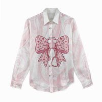 New Zealand Nurses RN Personalised Women Casual Shirt Pink Stethoscope Coquette Bow Maori Motif LT9 - Polynesian Pride
