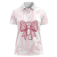 New Zealand Nurses RN Personalised Women Polo Shirt Pink Stethoscope Coquette Bow Maori Motif LT9 Female Pink - Polynesian Pride