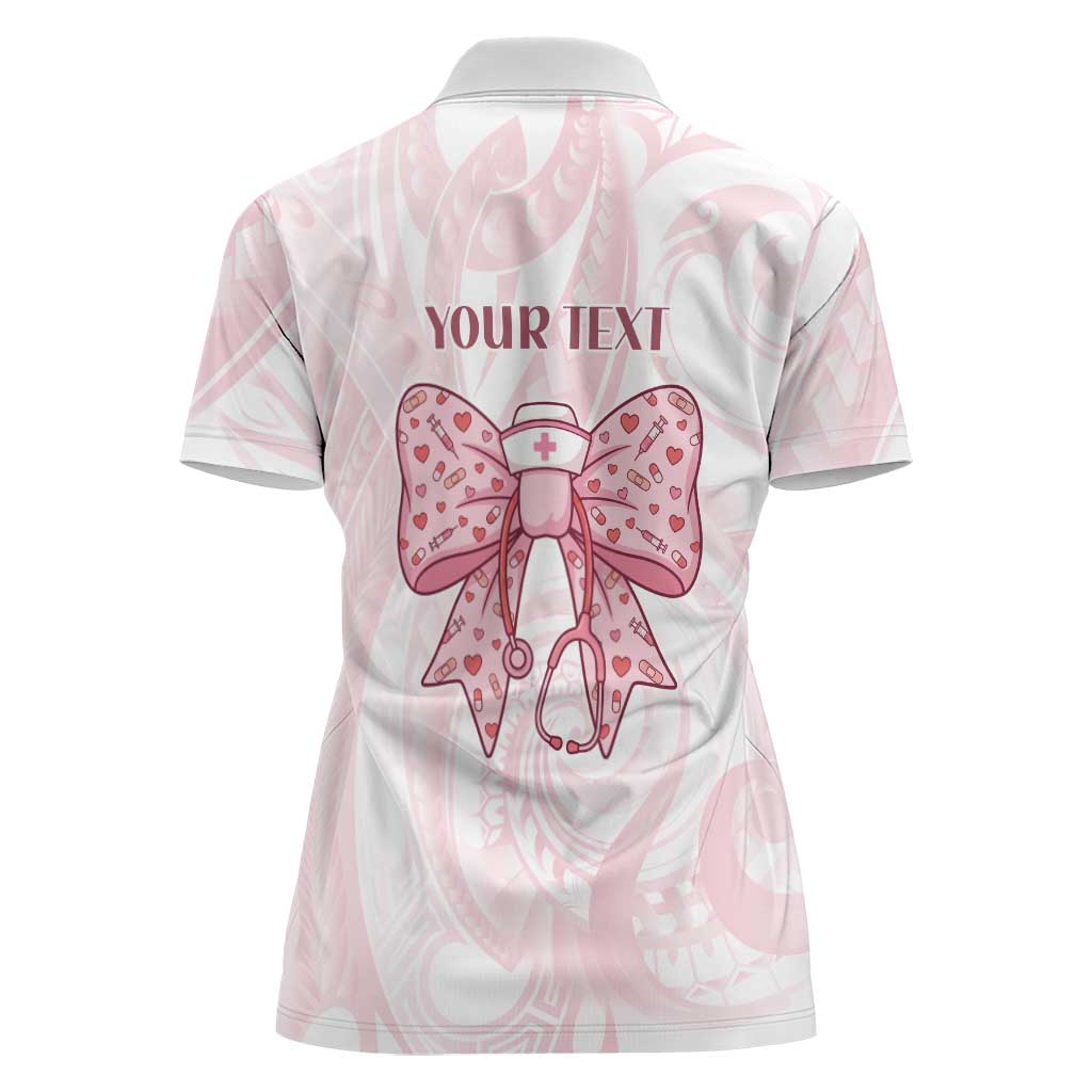 New Zealand Nurses RN Personalised Women Polo Shirt Pink Stethoscope Coquette Bow Maori Motif LT9 - Polynesian Pride