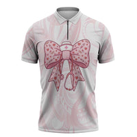 New Zealand Nurses RN Personalised Zipper Polo Shirt Pink Stethoscope Coquette Bow Maori Motif LT9 Pink - Polynesian Pride